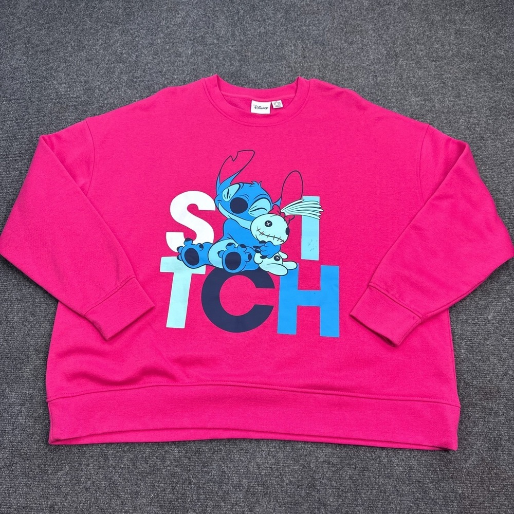 Disney‎ Lilo Stitch Fleece Sweatshirt Womens Size XL Pink OVersized Pullover